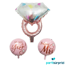 Tek Taş Yüzük Pembe Renkli Folyo Balon Seti - Parti Sürprizi