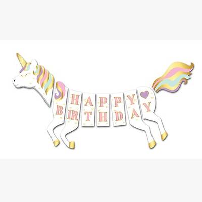 Unicorn 3D Happy Birthday Banner 1 Adet