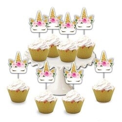 Unicorn Çiçekli Eva Kürdan Simli 8 Adet - Parti Sürprizi