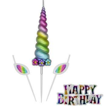 Unicorn Gökkuşağı Boynuz Şekilli Happy Birthday Mum - 1