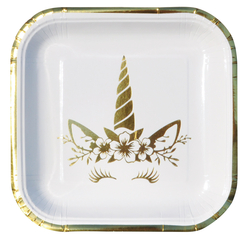 Unıcorn Gold Baskılı Kare Tabak 6 Adet - Parti Sürprizi