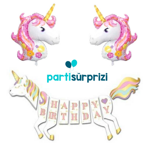Unicorn Happy Birthday Folyo Balon Set