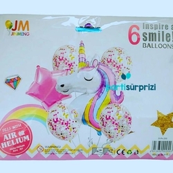 Unicorn Konfetli 6 Lı Folyo Balon Set - Parti Sürprizi