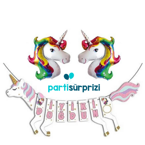 Unicorn Şekilli İyi Ki Doğdun Gökkuşağı Folyo Balon Set