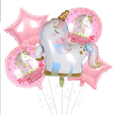 Unicorn Yıldızlı Folyo Balon 5 Li Set