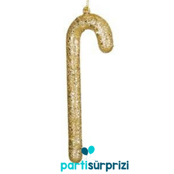 Yılbaşı Çam Ağacı Altın Simli Baston 12 cm 1 Adet - Parti Sürprizi