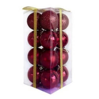 Yılbaşı Çam Ağacı Bordo Top Süs 16 Adet 6 cm - 1