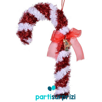 Yılbaşı Çam ağacı Çanlı Baston Süs 17 cm 1 Adet - 1