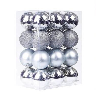 Yılbaşı Çam Ağacı Gümüş Top Süs 16 Adet 6 cm - 1