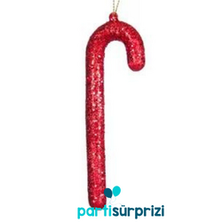 Yılbaşı Çam Ağacı Kırmızı Simli Baston 12 cm 1 Adet - Parti Sürprizi