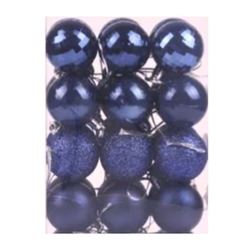 Yılbaşı Çam Ağacı Mavi Top Süs 16 Adet 6 cm - Thumbnail
