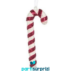 Yılbaşı Çam Ağacı Parıltılı Baston Süs 12 cm 1 Adet - Parti Sürprizi