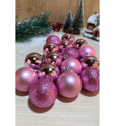 Yılbaşı Çam Ağacı Pembe Renk Top Süs 16 Adet 5 cm - 1