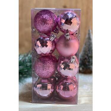Yılbaşı Çam Ağacı Pembe Renk Top Süs 16 Adet 5 cm - 2