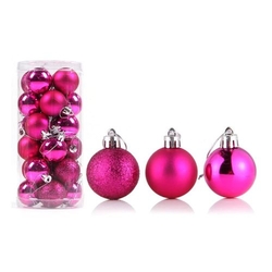 Yılbaşı Çam Ağacı Pembe Top Süs 6 cm 6 Adet - Parti Sürprizi