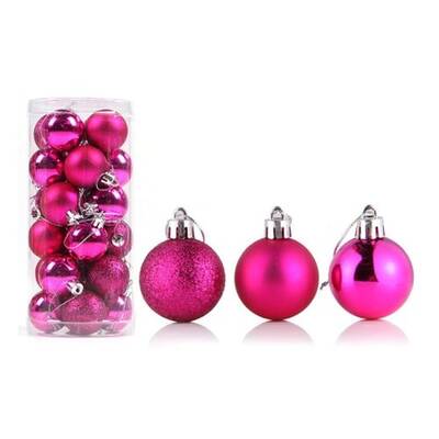 Yılbaşı Çam Ağacı Pembe Top Süs 6 cm 6 Adet - 1