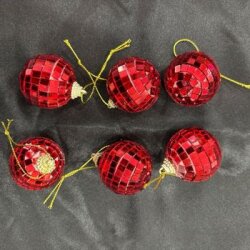 Yılbaşı Partisi Aynalı Kırmızı Disko Topu 4 cm 6 Adet - Parti Sürprizi