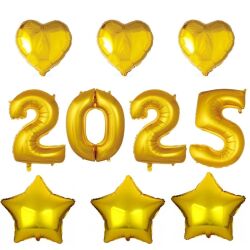 Yılbaşı Partisi Gold 2025 Folyo Balon Set - Parti Sürprizi