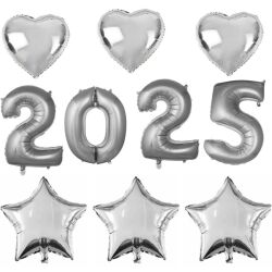 Yılbaşı Partisi Gümüş 2025 Folyo Balon Set - Parti Sürprizi
