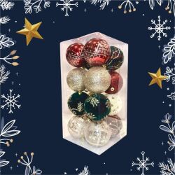 Yılbaşı Partisi Kadife Desenli Lüx 8 cm Çam Ağacı Top Süs 16 Adet - Parti Sürprizi