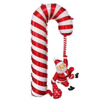 Yılbaşı Partisi Kırmızı Beyaz Noel Babalı Baston Folyo Balon - 1