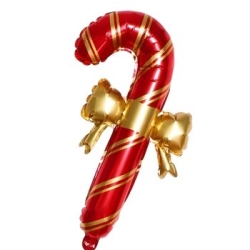 Yılbaşı Partisi Kurdelalı Kırmızı Renk Baston Şekilli Folyo Balon - Parti Sürprizi