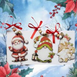 Yılbaşı Partisi Noel Baba Ahşap Çam Ağacı Dekor Süs 3 Adet - Parti Sürprizi