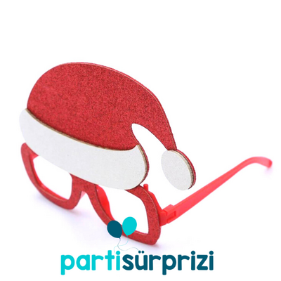 Yılbaşı Partisi Noel Baba Şapka Görünümlü Simli Gözlük - 1